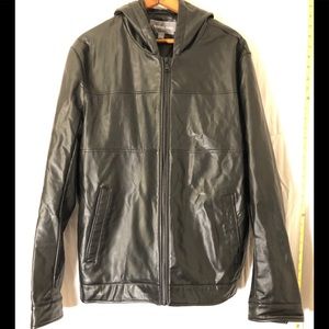 Michael Kors Black Leather Hooded Jacket